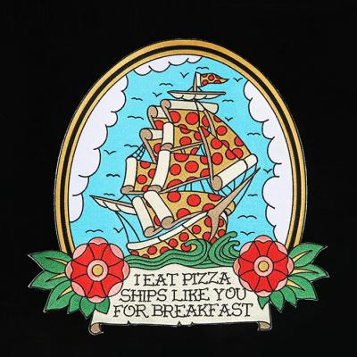 China Full Embroidery Colorful Back Patch Embroidery 3D Ship Pizza Big Size 12 Inches for sale