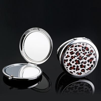 China Recyclable Compact Double Sides Pocket Leopard Print Mini Mirror for sale