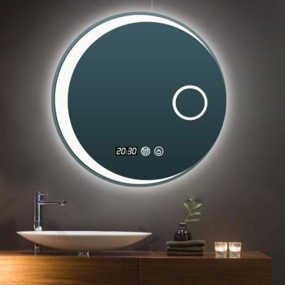 China Bright Chinese Modern Bathroom Wc Cabinet Round Smart Magnifying Mirror With Led Lights for sale