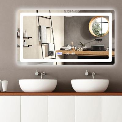 China Smart Illuminated Modern Rectangular Wall Mounted Touch Screen Led Light Mirror For Bathroom for sale