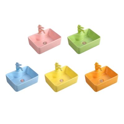 China Hot design hot sale cheap price soild colored green patterned ceramic kids washing basin ceramic sink for sale