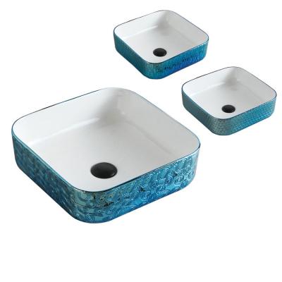 China Broom sinks Chaozhou bathroom large size bule color washbasin ceramic square sink basin price for washing ceramic basin for sale