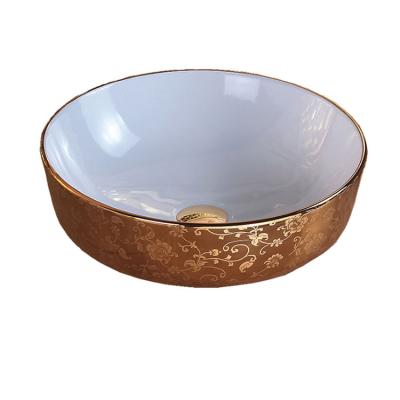 China Best Selling Chinese Porcelain Product Color Art Basin Above Counter Gold Flower Fixture Wash Basin for sale