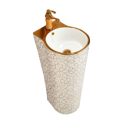 China Standing sinks Chinese European design bathroom sinks basin rack over-piece pedestal gold color basin for sale