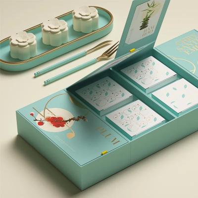 China 2022 Premium Mooncake Rectangular Packaging Box Sekat 2 4 8 Pieces Foldable Cardboard Luxury Slide  Rigid Moon Cake Box for sale