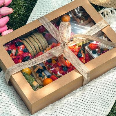 China Manufacturer picnic spring camping packing box bento dessert cake box light food kraft paper clear window paper box for sale