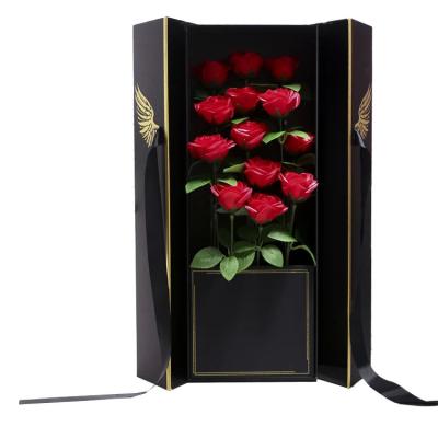 China Large Black Packaging Flower Gift Boxes With Ribbon  Wedding Saint Valentin Bouquet Flower Box for sale