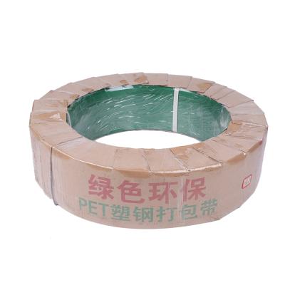 China Manual packing green pet smooth or embossed plastic strap for carton packing in thailand for sale