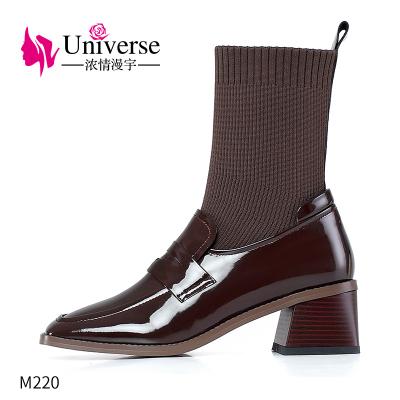 China Breathable M220 Fashion Knee High Patent Leather Genuine Leather Women Winter Boots for sale