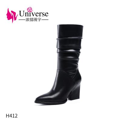 China H412 New Women's Lightweight Black Winter High Headed Toe Women's Genuine Leather Knee Boots for sale