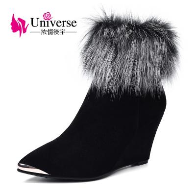 China Foxhair Breathable Winter Ankle Fashion C278 High Heel Women Winter Genuine Leather Boots for sale