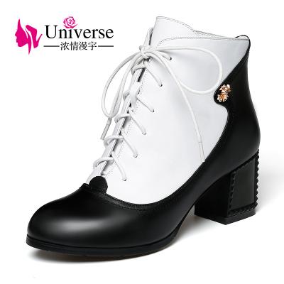 China C160 Fashion Anti-slippery Ankle Women Winter Lace Up Genuine Leather Boots for sale