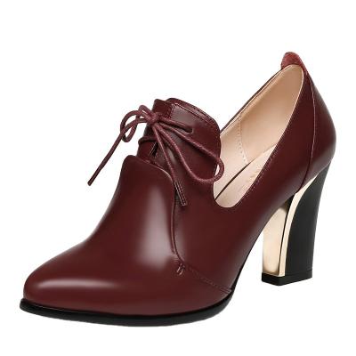 China Height Increasing C164 Pointed Toe Square Heel Pumps Genuine Leather Shoes for sale