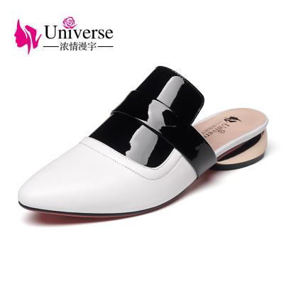 China G052 Mules Fashion Lady Shoes Classic Pointed Toe Chunky Heel Women Slippers for sale