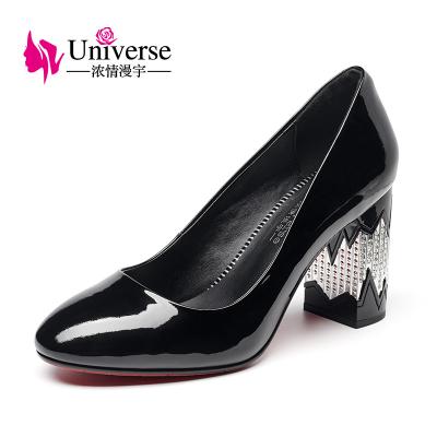 China E208 Square High Heel Anti-slippery Women Shoes Comfortable Patent Leather Ladies Shoes for sale