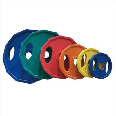 China Durable Barbell Weighted Plates Grips Both Colored Rubber Coated Weightlifting Bumper Plates for sale