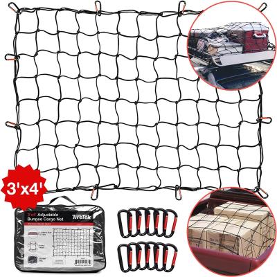 China Bungee Net with 12pcs Metal Hooks Roof Rack Cargo Net for Cars and SUVs - 3' x 4' Stretches to 6' x 8' - Small Cargo Net for Pickup Truck Bed with 12 Legs Metal Carabiners for sale