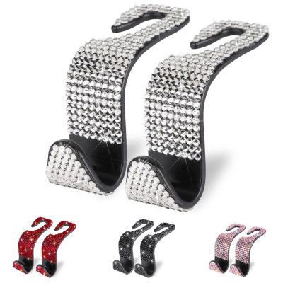 China Bling Bling Crystal Bling Woman Car Accessories Car Hooks Car Back Seat Auto Invisible Seat Hangers Organizer for sale