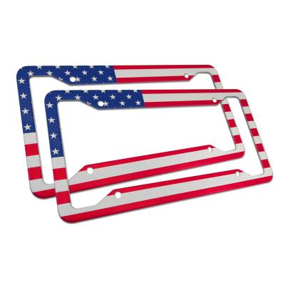 China NO 2 Pack USA Flag License Plate Frame American Auto Novelty Personalized Aluminum Car Tag Holder Cover Bracket for sale