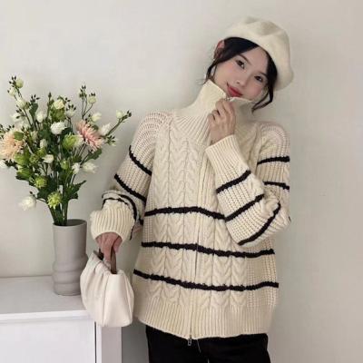 China 2023 Autumn winter high quality turtle neck knitted zipper cardigan sweater women Anti-wrinkle coat for sale