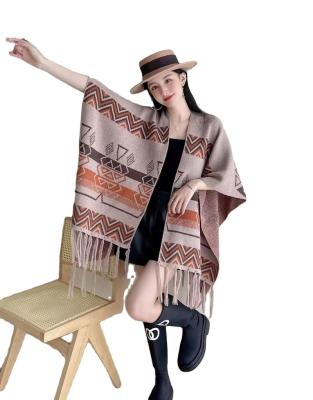 China High Quality Fringe Poncho Shawl Coat for Women Loose Knitting Tassel Cape for sale