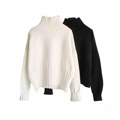 China Anti-wrinkle high quality comfortable winter high neck top with long sleeve knitted sweater short sweater women for sale