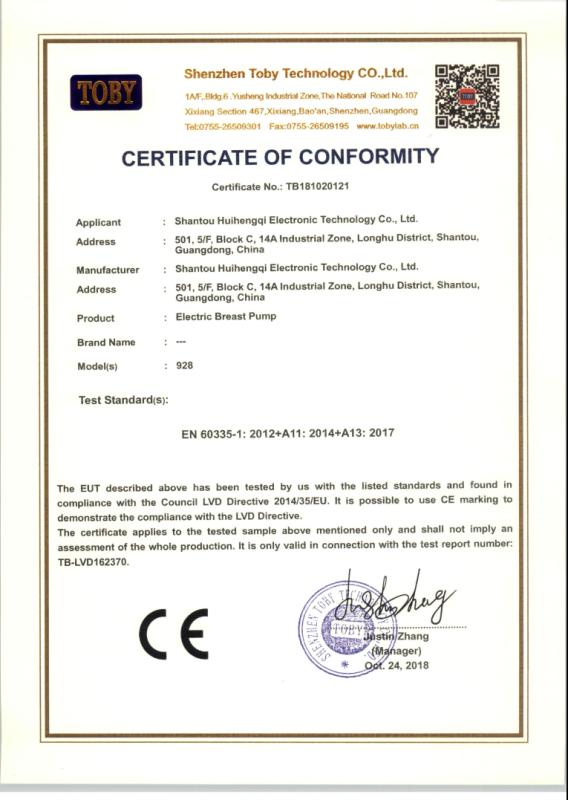 CE - Shantou Huihengqi Electronic Technology Co., Ltd.