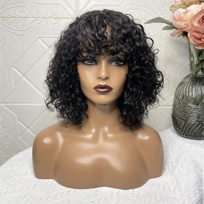 China Yaki Wholesale 10A Grade 150%180% 250% Density Kinky Curly With Bang Machine Made Wig Brazilian Hair for sale