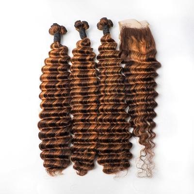 China FUMI Deep Wave Hair Bundles With Closure 12A Double Ended Vietnam Hair Highlight Color HD Lace Closure With Bundles for sale