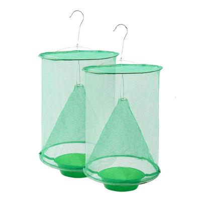 China Hot Selling Amazon Disposable Indoor Outdoor Reusable Green Hanging Net Anti Fly Nets Fly Trap Killing Fly Catcher Cage With Bait Station for sale