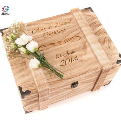 China JUNJI Unfinished Personalized Keepsake Box Handmade Engraved Rustic Keepsakes Wedding Wooden Memory Chest Vintage Case for sale