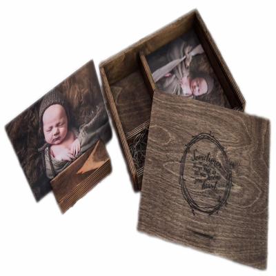 China Europe JUNJI Customized Wood Photo Gift Box with Stand Wood Base Beautiful USB Wooden Photo Box for sale