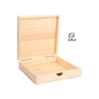 China JUNJI Low Price Unfinished Sliding Handmade Pine Wood Box Slide Top for sale