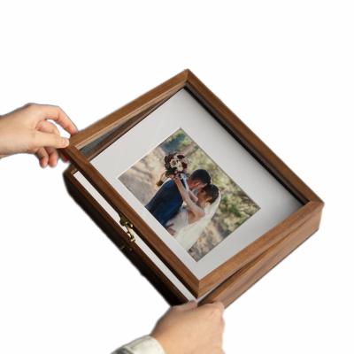 China Europe JUNJI Premium Wholesale Personalized Walnut Gift Photo Wooden Box 8x10 Engraved USB Pictures Wooden Box for sale