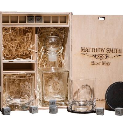 China China Engraved Whiskey Wood Glass Gift Box Wooden Gift Box and Best Big Whiskey Stones Man Gift Groomsmen for sale