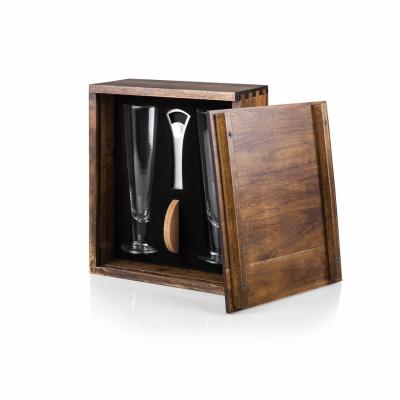 China Barber Shop JUNJI Promotional Gift Wood Beer Glass Gift Set Box Wholesale Wooden Beer Set Box Engraved Wooden Gift Box for sale