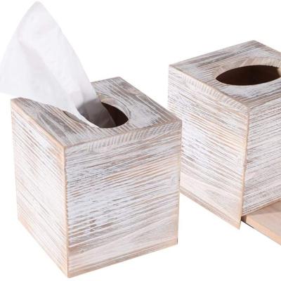 China China JUNJI Rustic Square Wooden Tissue Box Lid with Slide Bottom Panel- for Home Decoration Wooden Tissue Box for sale