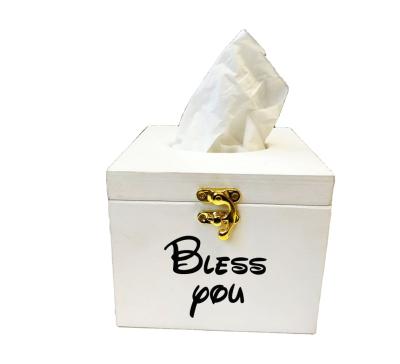 China China JUNJI Bless You Wood Tissue Box Lid Tissue Holder Box Lid Wood Tissue Box for sale