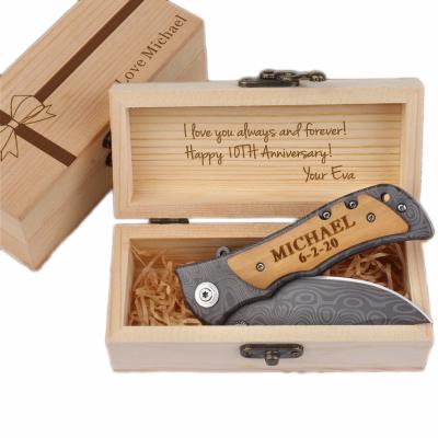 China Europe JUNJI Personalized Engraved Pocket Knife Gift Box Wooden Packing Case Only Mini Memory Wood Gift Box for sale