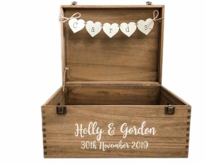 China Europe JUNJI Personalized Wedding Card Box Decor Wedding Wooden Mailbox Engraved Memory Treasure Wooden Storage Box for sale