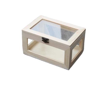 China Europe JUNJI Wholesale Natural Pine Wood Keepsake Box Acrylic Unfinished Wooden Gift Box Transparent Box for sale