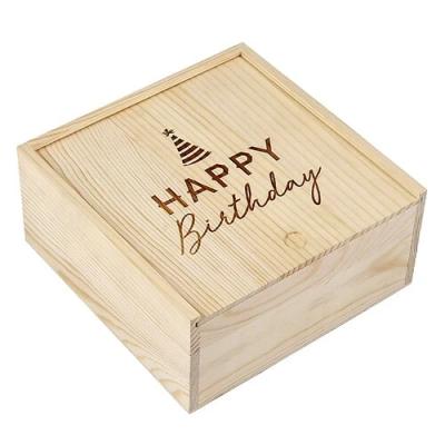 China Europe JUNJI Cute Wood Happy Birthday Box Perfect For Boxing Homemade Sweet Personalized Wooden Keepsake Box for sale