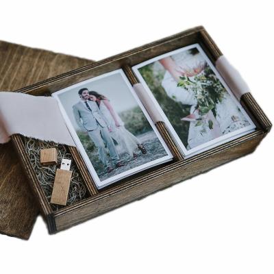 China Wholesale Box Europe JUNJI Custom Double Wood Print Engraved Album Wooden Box With USB Photo Wooden Gift Box for sale