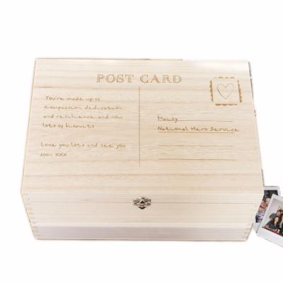 China Europe JUNJI Personalized Postcard Wooden Hamper Wholesale Keepsake Wooden Box Engraved Wooden Memory Box for sale