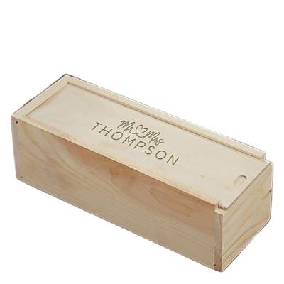 China China JUNJI Wood Wine Carrying Case With Engraved Simple Gift Wine Box With Push And Pull Cover Wedding Wine Box for sale