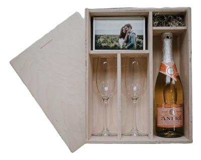 China Europe JUNJI Personalized champagne and printing photo and USB box engraved champagne set wooden box for sale