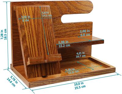 China JUNJI Wood Phone Docking Station Adjustable Stand Wallet Holder Watch Organizer Wood Phone Docking Main Station for sale