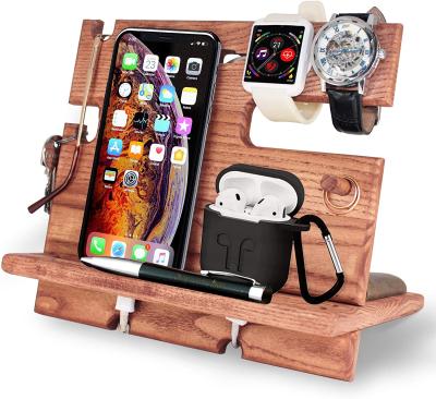 China Video Game Player JUNJI Wood Docking Station Cell Phone Smartwatch Holder Men Phone Docking Station for sale