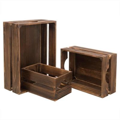 China China Rustic Wood Nesting Crates With Handles Decorative Farmhouse Wooden Storage Container Boxes Set Of 3 for sale