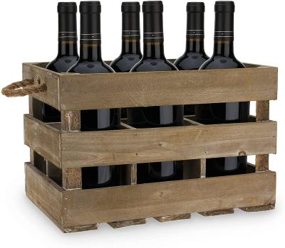 China China Farmhouse House Decor Wood Wine Rack Case With Handles Decorative Farmhouse Storage Container Wooden Boxes for sale